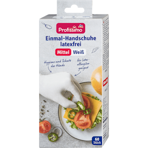 Profissimo Одноразові рукавички без латексу, білі, середнього розміру, 60 штук