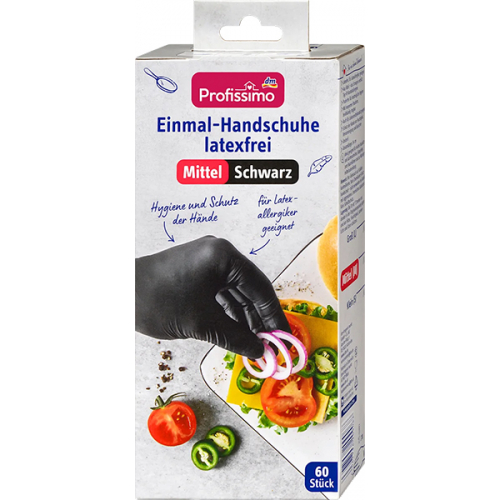 Profissimo Одноразові рукавички без латексу, чорні, середні 60 штук