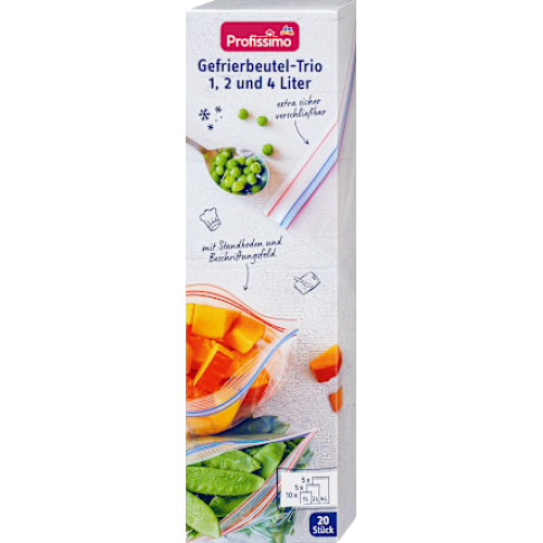 Profissimo Набір пакетів для заморозки з подвійним ZIP-замком (1-2-4л) 20 шт