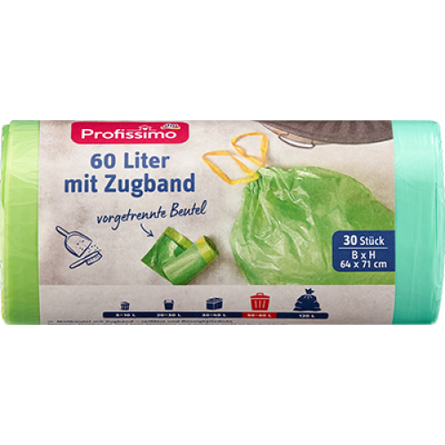 Profissimo Пакети для сміття 60 л з ручкою для перенесення 30 шт