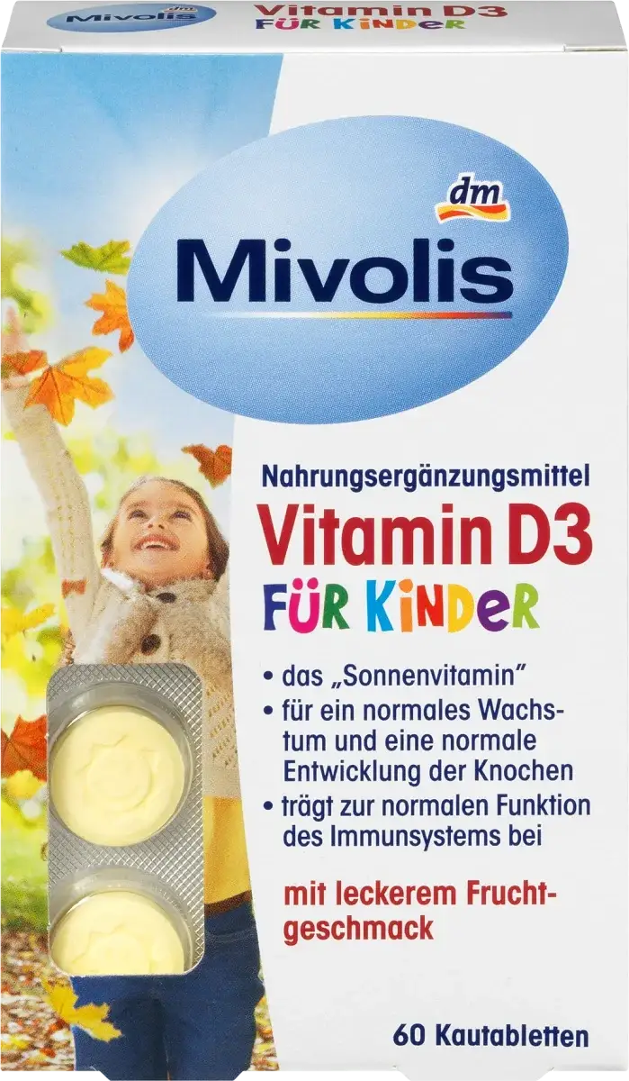 Жувальні вітаміни Mivolis Vitamin D3 для дітей Смачний і зручний спосіб щодня поповнювати запас «сонячного» вітаміну D!